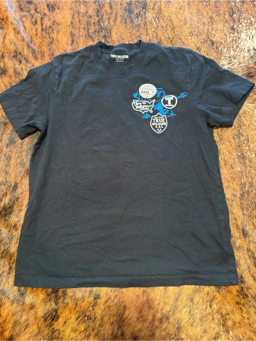 True Religion Universal Buddha Tee Men's Black Embroidered Patch T-Shirt Size S